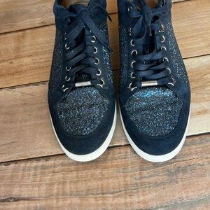 Jimmy choo navy sparkly and suede sneakers
